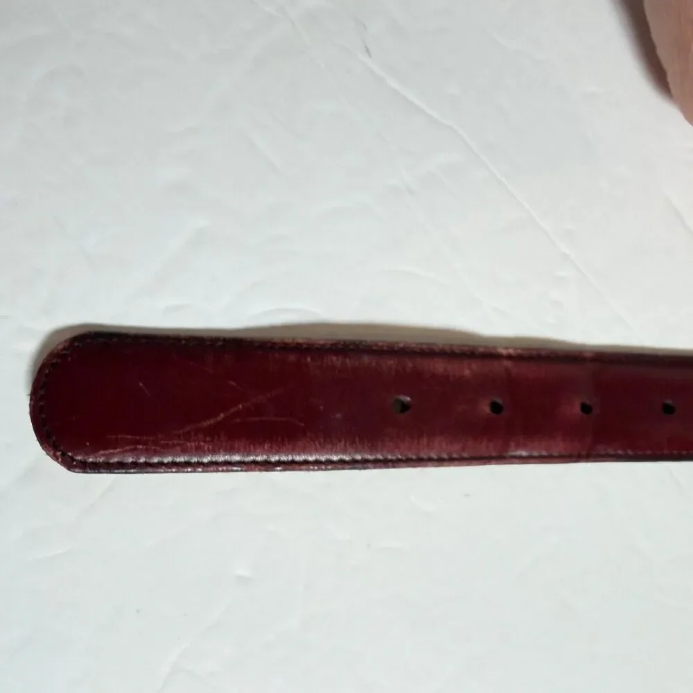 L'Aiglon Paris New York Burgundy Leather Belt Size 36 Full Grain Brass Buckle